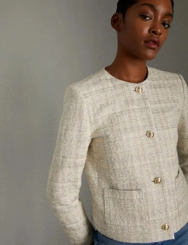 Marella Jackets Women Cropped Jacket With Lurex Natural