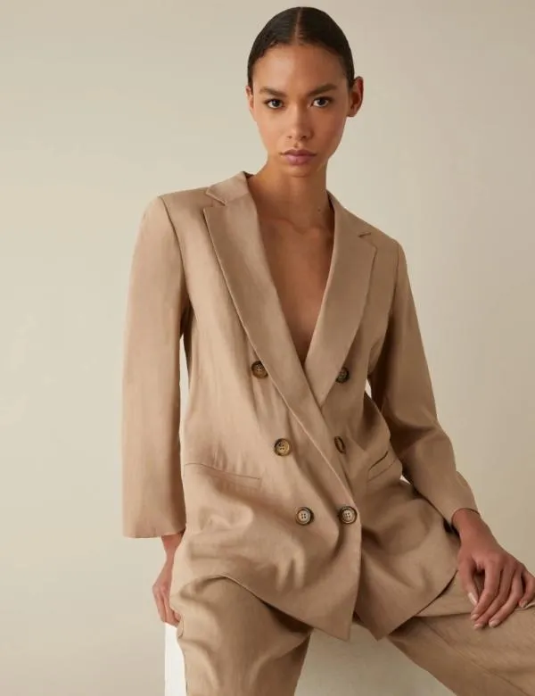 Marella Jackets Women Doublebreasted Blazer Beige