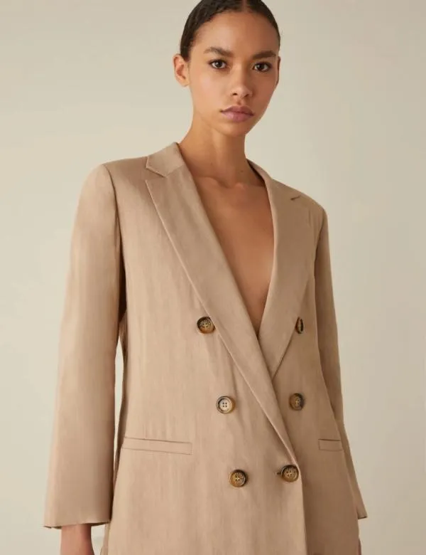 Marella Jackets Women Doublebreasted Blazer Beige
