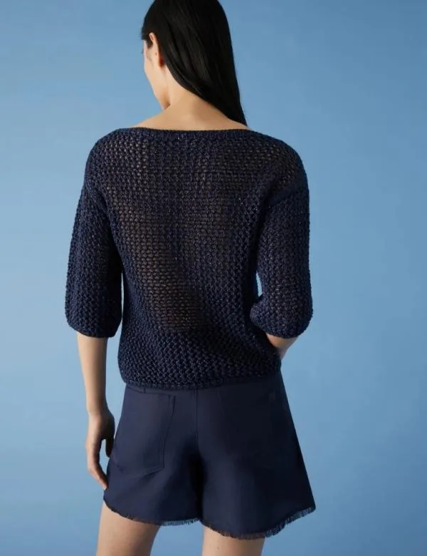 Marella Knitwear Women Cropped Sweater Midnightblue