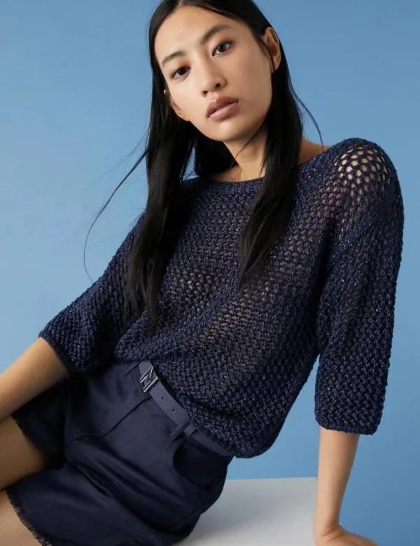 Marella Knitwear Women Cropped Sweater Midnightblue