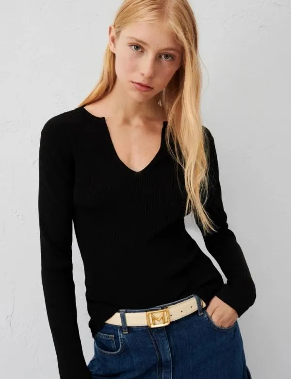 Marella Knitwear Women Ribknit Sweater Black