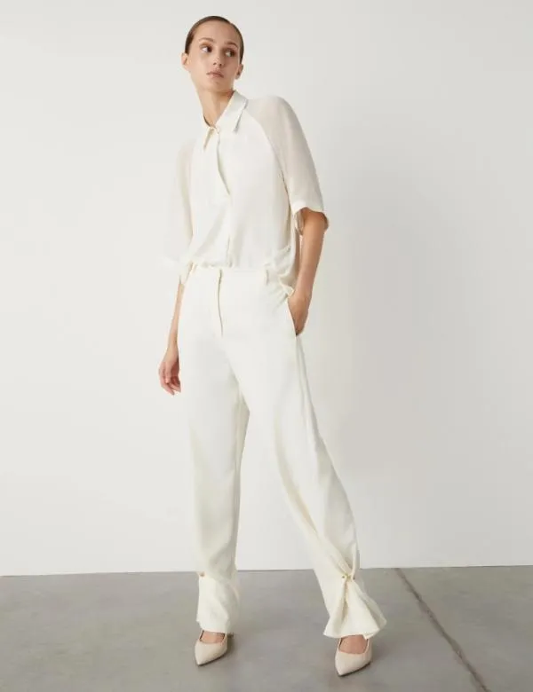 Marella Shirts Women Satin Blouse Wool White