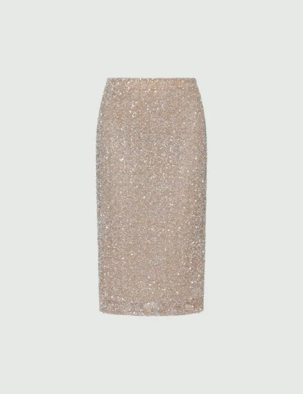 Marella Skirts Women Sequin Pencil Skirt Sand