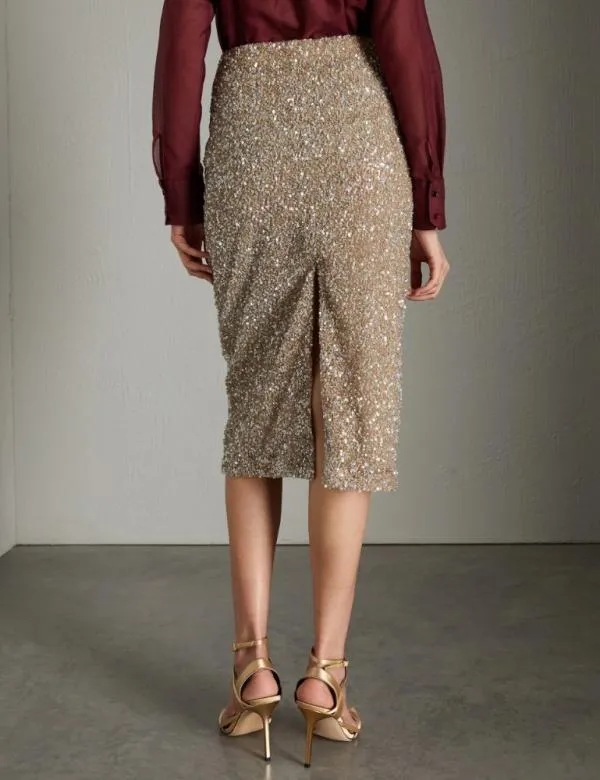 Marella Skirts Women Sequin Pencil Skirt Sand