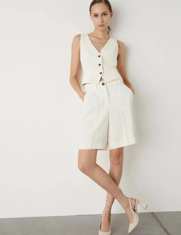 Marella Trousers Women Crepe Shorts Wool White