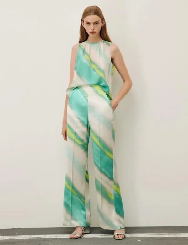 Marella Trousers Women Satin Trousers Aquamarine