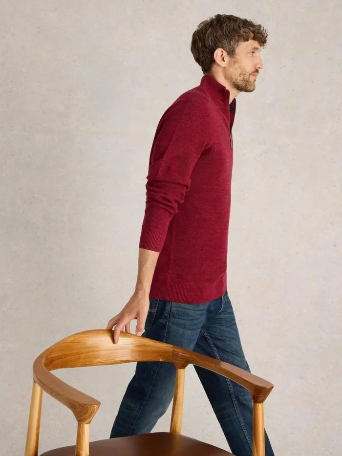 Men Attadale Funnel Neck Jumper Deep Red White Stuff Knitwear