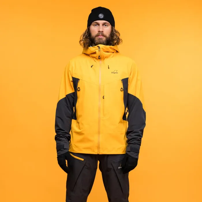 Men Bergans Of Norway Softshell Jackets Y Mountainline Hybrid Softshell Jacket Mango Yellow Dark Shadow Grey