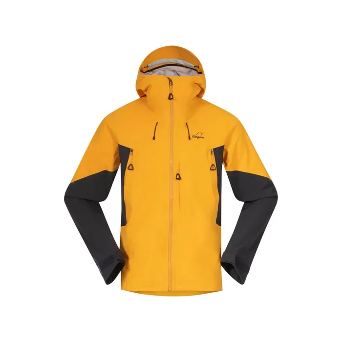 Men Bergans Of Norway Softshell Jackets Y Mountainline Hybrid Softshell Jacket Mango Yellow Dark Shadow Grey