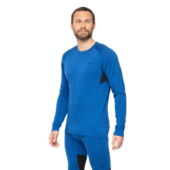 Men Bergans Of Norway Wool Longsleeved Shirts InnerPure Merino Long Sleeve Dusty Space Blue Black