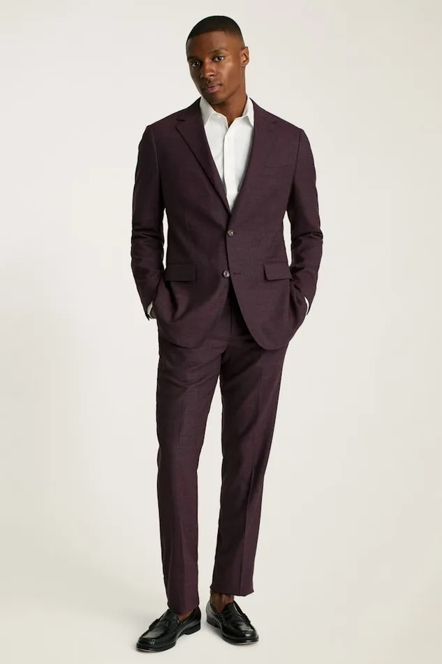 Men Bonobos Blazers and Sport Coats Jetsetter Stretch Wool Suit Jacket Burgundy Check