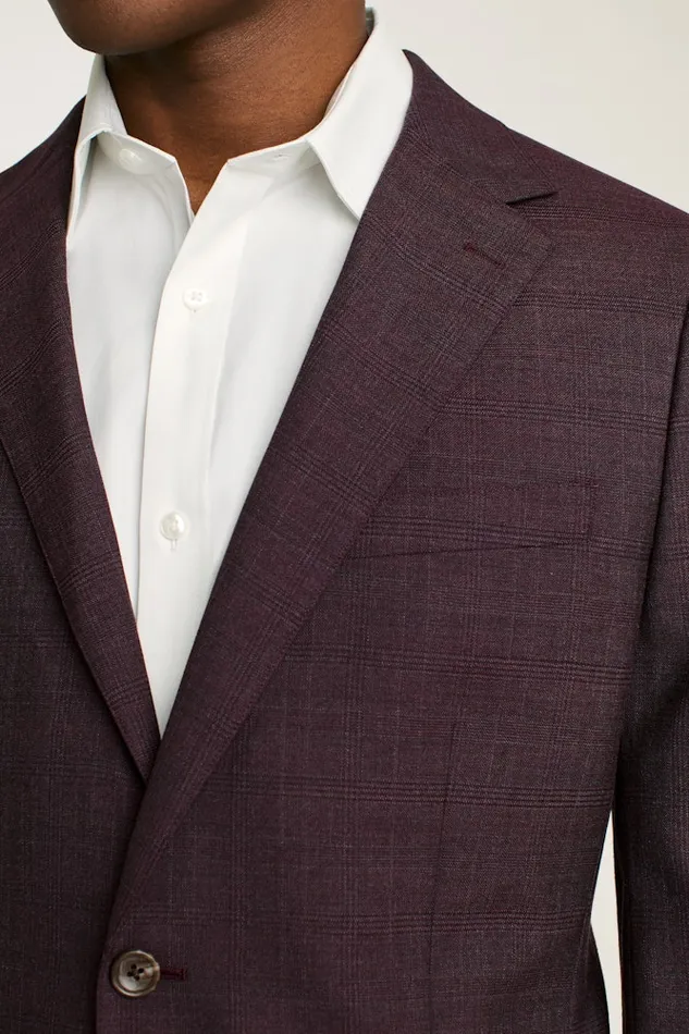 Men Bonobos Blazers and Sport Coats Jetsetter Stretch Wool Suit Jacket Burgundy Check