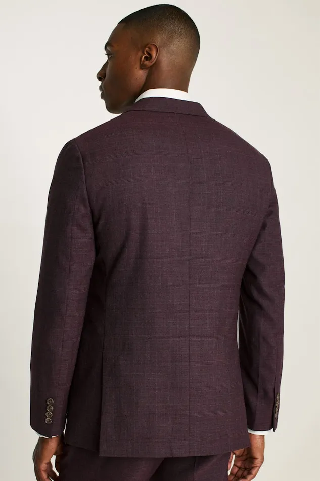 Men Bonobos Blazers and Sport Coats Jetsetter Stretch Wool Suit Jacket Burgundy Check