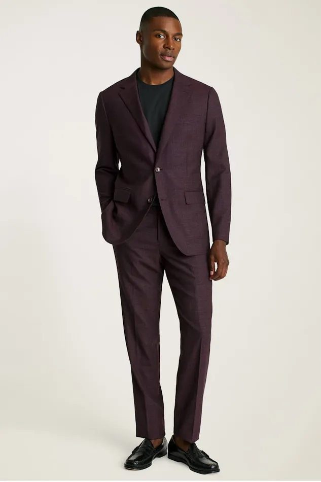 Men Bonobos Blazers and Sport Coats Jetsetter Stretch Wool Suit Jacket Burgundy Check