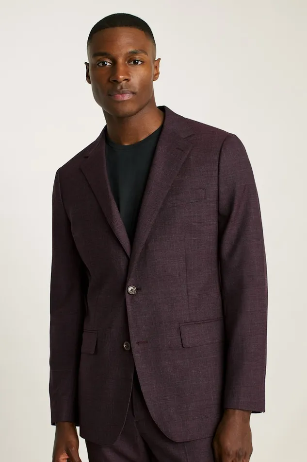 Men Bonobos Blazers and Sport Coats Jetsetter Stretch Wool Suit Jacket Burgundy Check