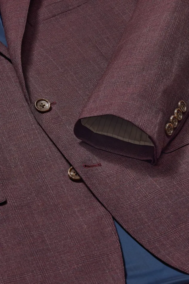 Men Bonobos Blazers and Sport Coats Jetsetter Stretch Wool Suit Jacket Burgundy Check