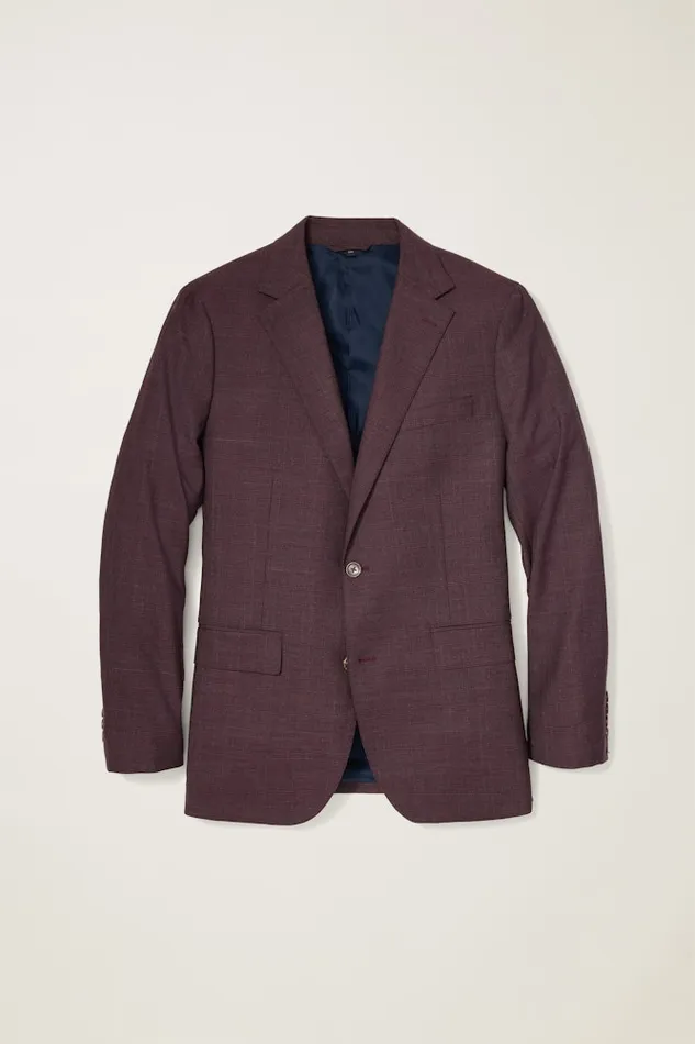 Men Bonobos Blazers and Sport Coats Jetsetter Stretch Wool Suit Jacket Burgundy Check