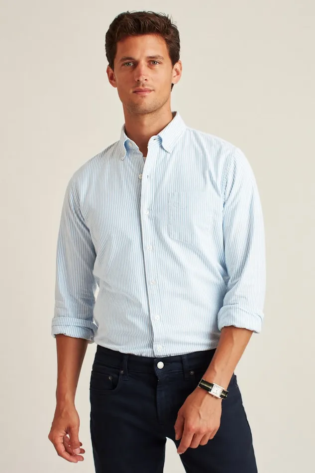 Men Bonobos Casual Shirts Everyday Oxford Shirt Classic Oxford Button Down Blue Classic Stripe