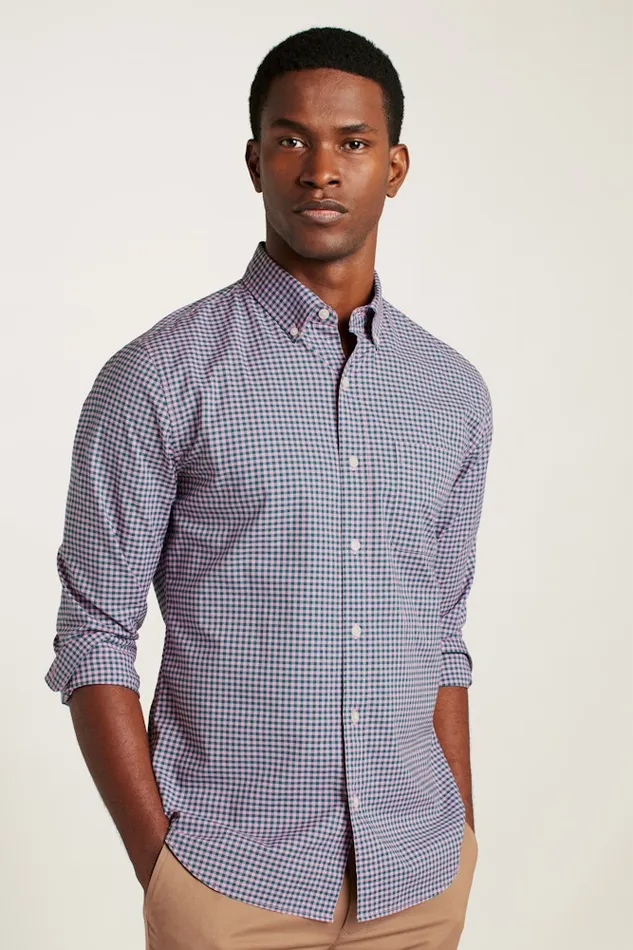Men Bonobos Casual Shirts Stretch Everyday Shirt Bonobos Cotton Button Down Shirt Rose Teal Gingham