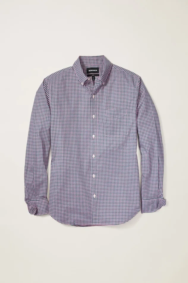 Men Bonobos Casual Shirts Stretch Everyday Shirt Bonobos Cotton Button Down Shirt Rose Teal Gingham