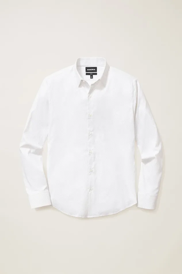 Men Bonobos Casual Shirts Tech Button Down Shirt White Blue Fine Dot Men Bonobos Casual Shirts Tech Button Down Shirt White Blue Fine Dot