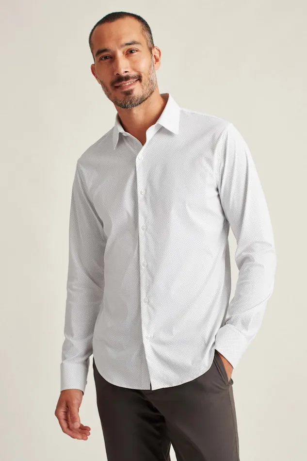 Men Bonobos Casual Shirts Tech Button Down Shirt White Blue Fine Dot Men Bonobos Casual Shirts Tech Button Down Shirt White Blue Fine Dot