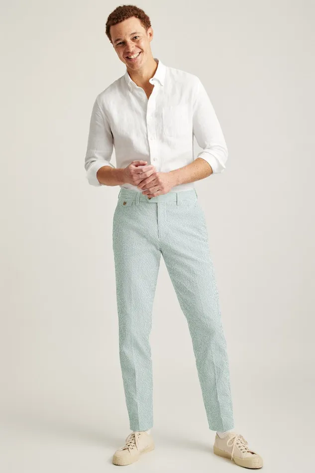Men Bonobos Dress Pants Jetsetter Italian Seersucker Dress Pant Olive And White Stripe