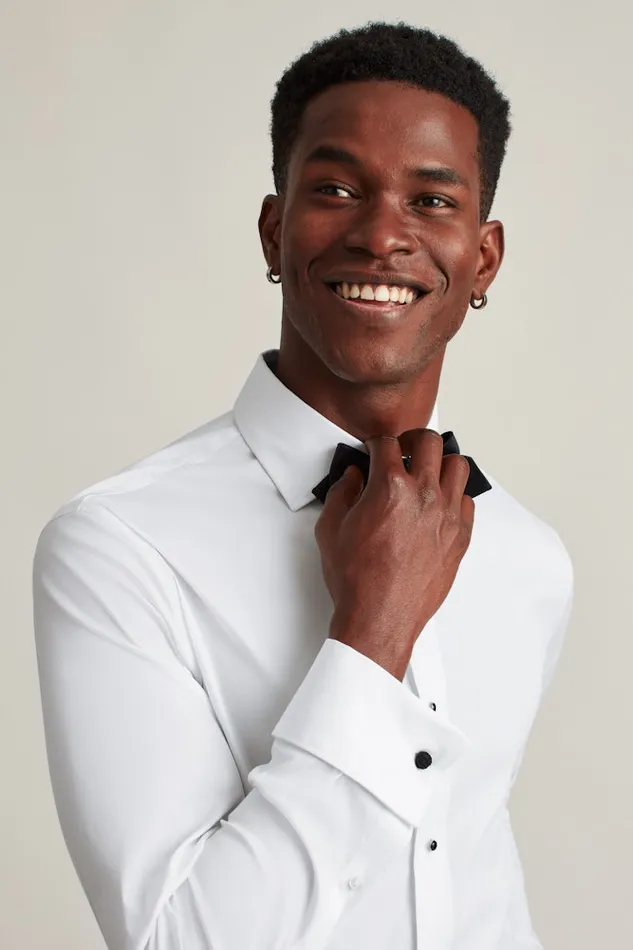 Men Bonobos Formal Dress Shirts Empire Stretch Tuxedo Shirt White With Studs