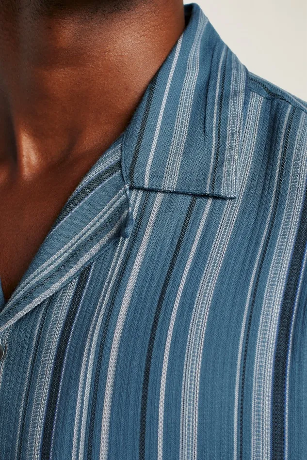 Men Bonobos Short Sleeve Shirts Limited Edition Riviera Cabana Shirt Blue Orion Stripe