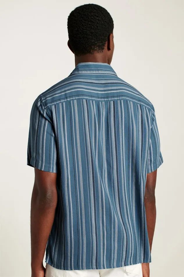 Men Bonobos Short Sleeve Shirts Limited Edition Riviera Cabana Shirt Blue Orion Stripe