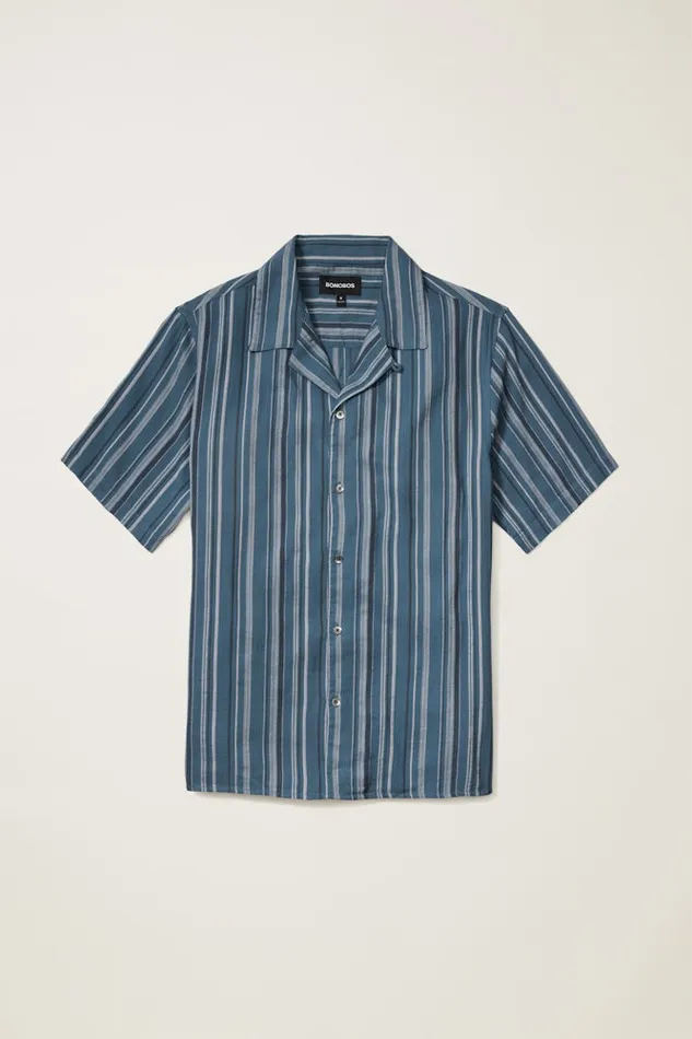 Men Bonobos Short Sleeve Shirts Limited Edition Riviera Cabana Shirt Blue Orion Stripe