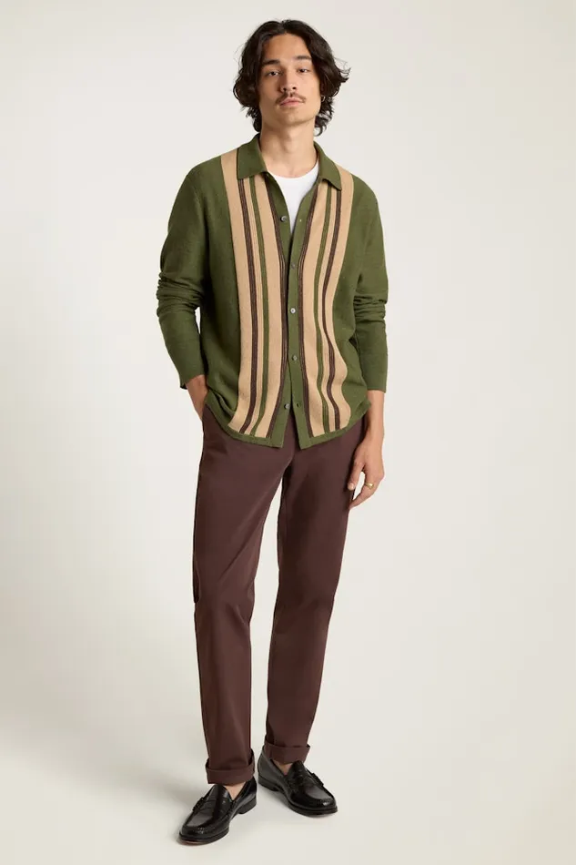 Men Bonobos Sweater Polos Hudson Long Sleeve Sweater Polo Green Cotton Cashmere Stripe