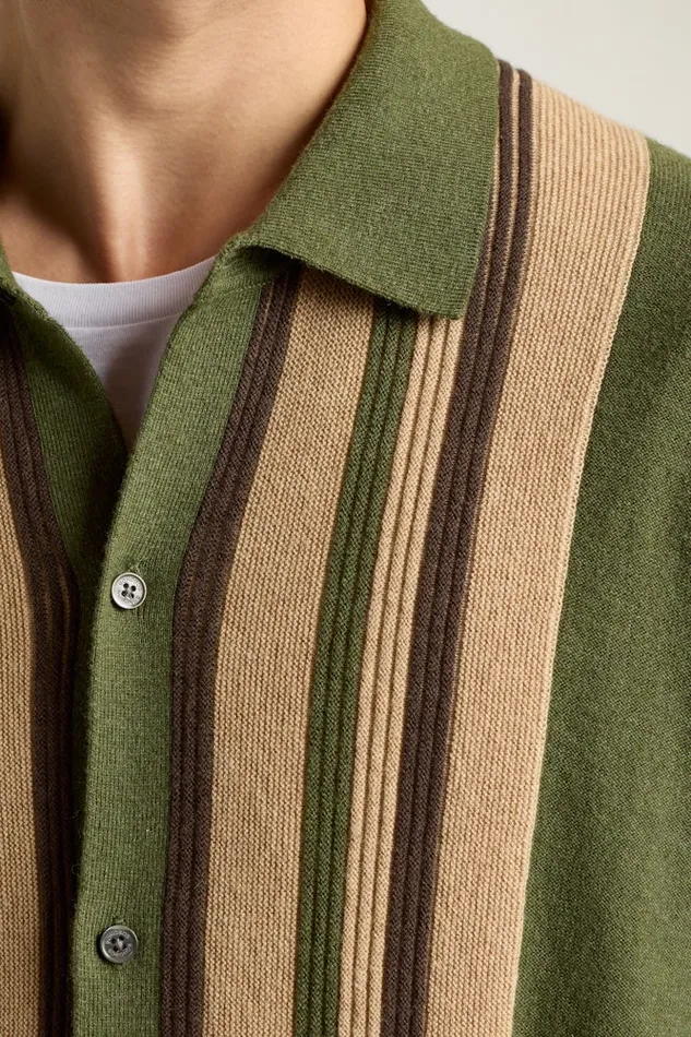 Men Bonobos Sweater Polos Hudson Long Sleeve Sweater Polo Green Cotton Cashmere Stripe Men Bonobos Sweater Polos Hudson Long Sleeve Sweater Polo Green Cotton Cashmere Stripe