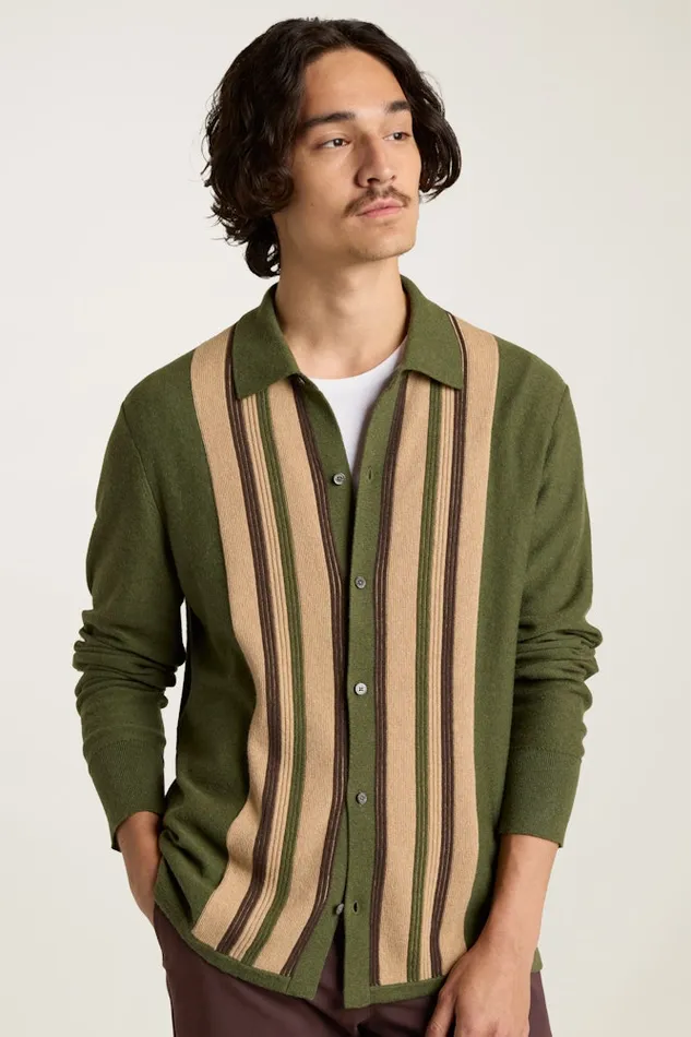 Men Bonobos Sweater Polos Hudson Long Sleeve Sweater Polo Green Cotton Cashmere Stripe Men Bonobos Sweater Polos Hudson Long Sleeve Sweater Polo Green Cotton Cashmere Stripe