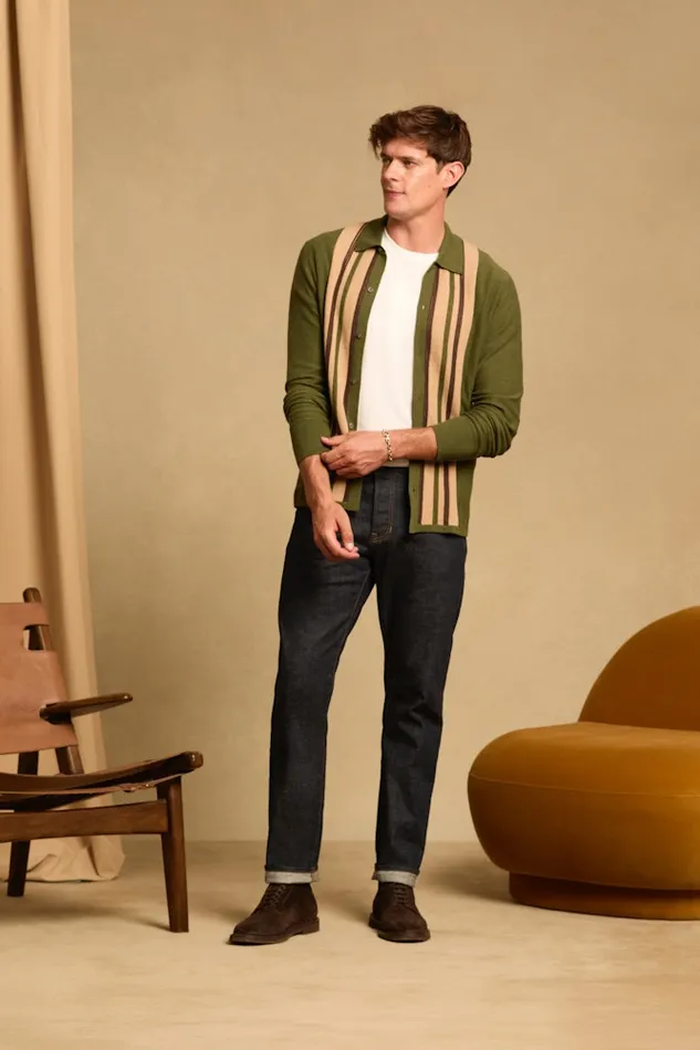 Men Bonobos Sweater Polos Hudson Long Sleeve Sweater Polo Green Cotton Cashmere Stripe Men Bonobos Sweater Polos Hudson Long Sleeve Sweater Polo Green Cotton Cashmere Stripe
