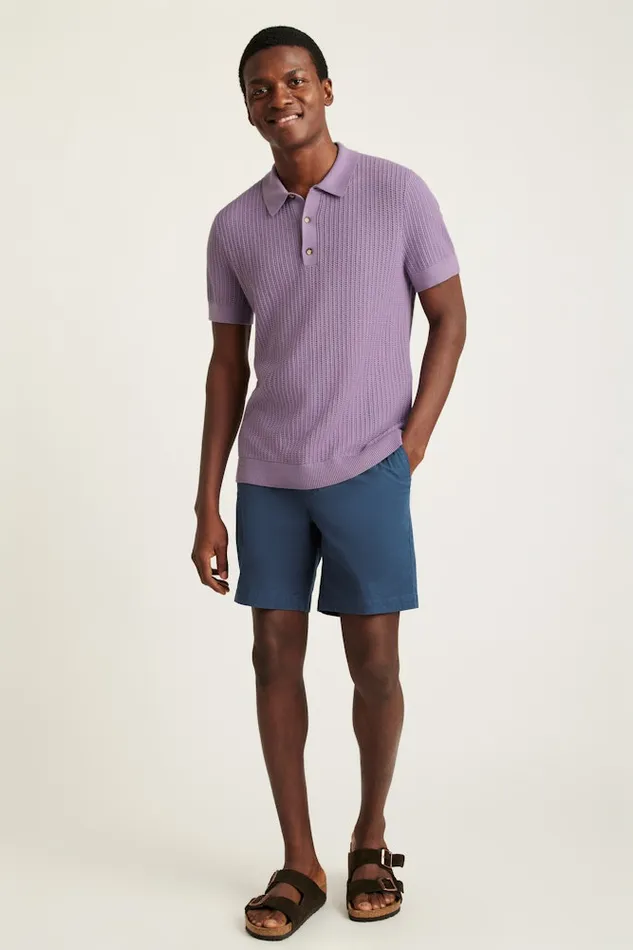 Men Bonobos Sweater Polos Hudson Sweater Polo Purple Cotton Open Stitch
