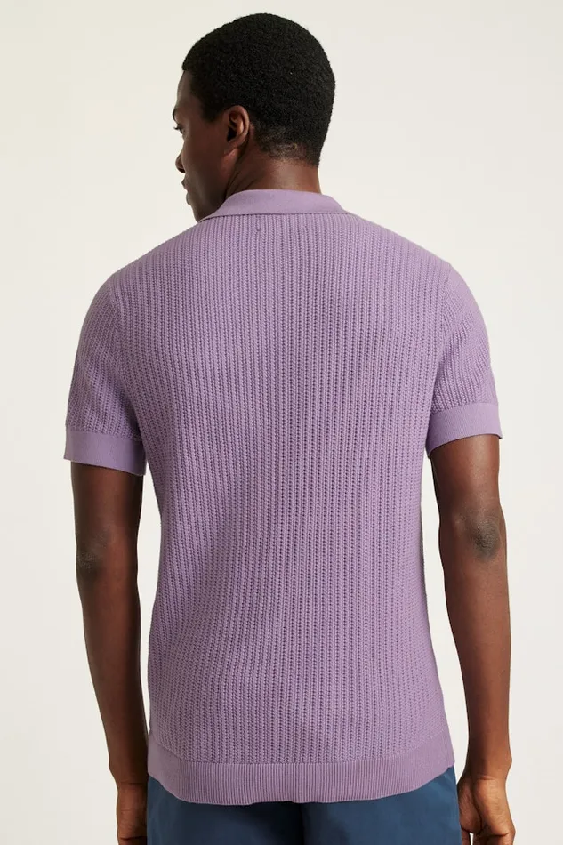 Men Bonobos Sweater Polos Hudson Sweater Polo Purple Cotton Open Stitch Men Bonobos Sweater Polos Hudson Sweater Polo Purple Cotton Open Stitch