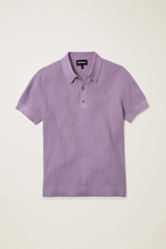Men Bonobos Sweater Polos Hudson Sweater Polo Purple Cotton Open Stitch Men Bonobos Sweater Polos Hudson Sweater Polo Purple Cotton Open Stitch