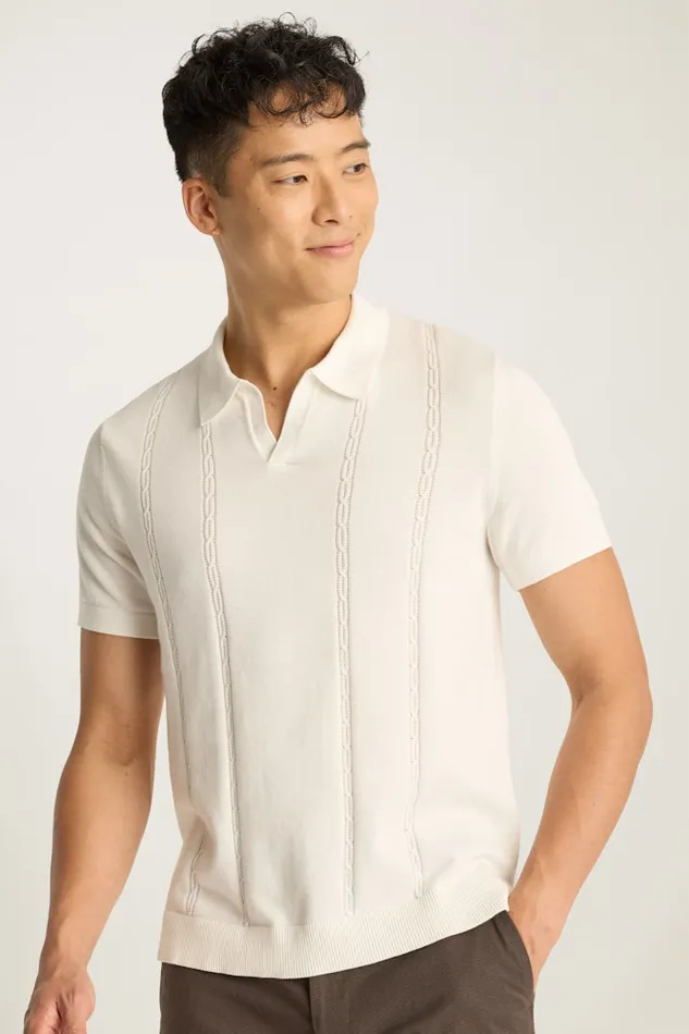 Men Bonobos Sweater Polos Hudson Sweater Polo White Cotton Cable Men Bonobos Sweater Polos Hudson Sweater Polo White Cotton Cable