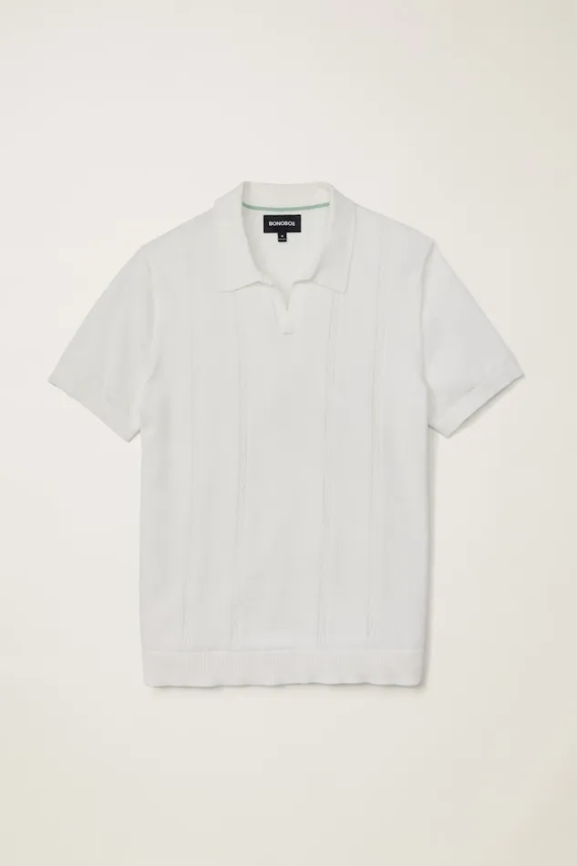 Men Bonobos Sweater Polos Hudson Sweater Polo White Cotton Cable Men Bonobos Sweater Polos Hudson Sweater Polo White Cotton Cable