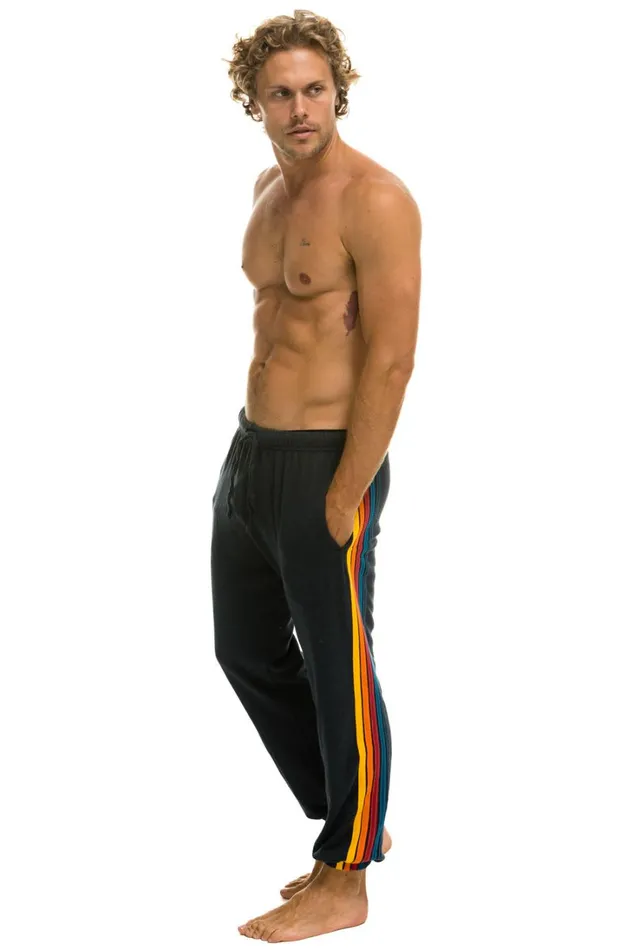 Men Bottoms Aviator Nation 5 STRIPE SWEATPANTS 8211 CHARCOAL