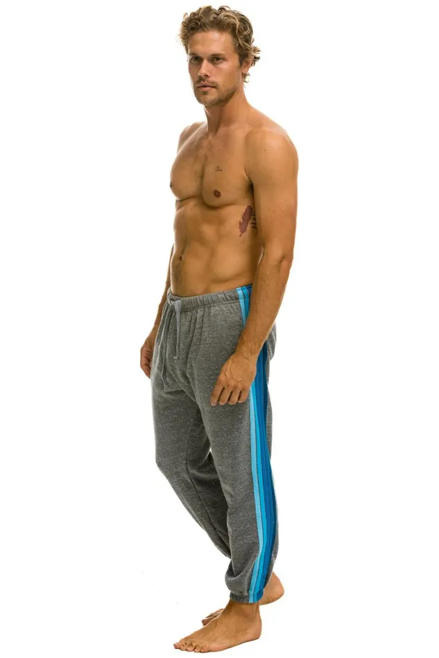 Men Bottoms Aviator Nation 5 STRIPE SWEATPANTS 8211 HEATHER GREY BLUE