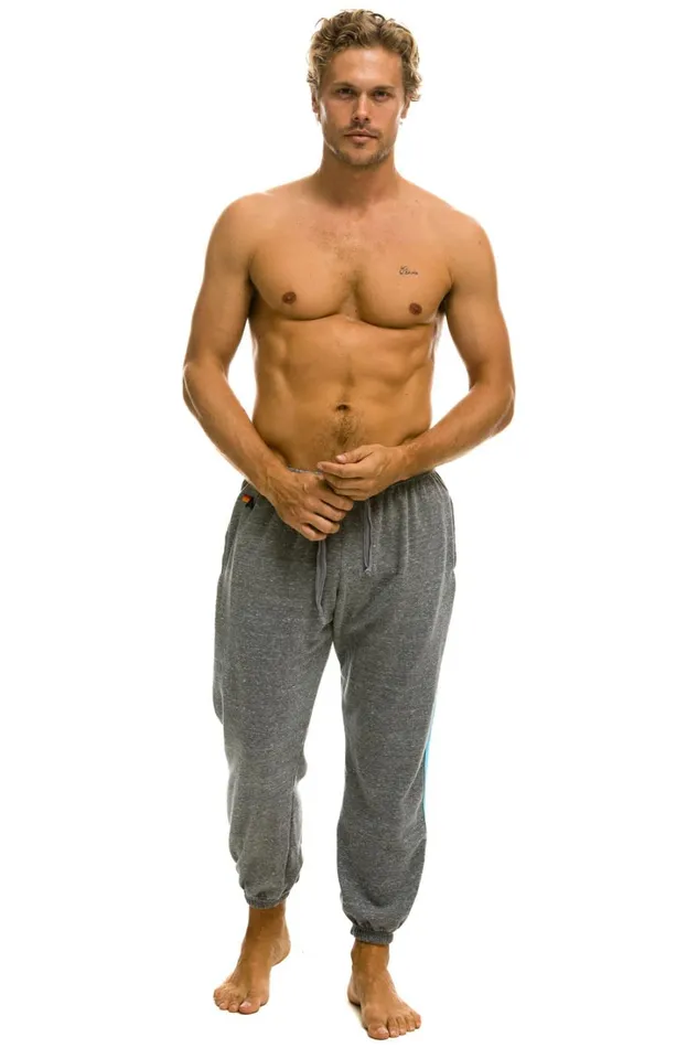 Men Bottoms Aviator Nation 5 STRIPE SWEATPANTS 8211 HEATHER GREY BLUE Men Bottoms Aviator Nation 5 STRIPE SWEATPANTS 8211 HEATHER GREY BLUE