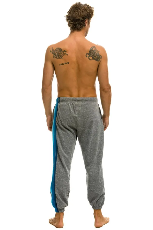 Men Bottoms Aviator Nation 5 STRIPE SWEATPANTS 8211 HEATHER GREY BLUE Men Bottoms Aviator Nation 5 STRIPE SWEATPANTS 8211 HEATHER GREY BLUE