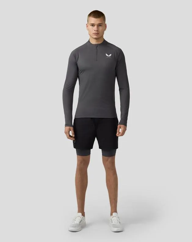 Men Castore Tops Flow Long Sleeve Breathable Quarter Zip Top 8211 Gunmetal Black