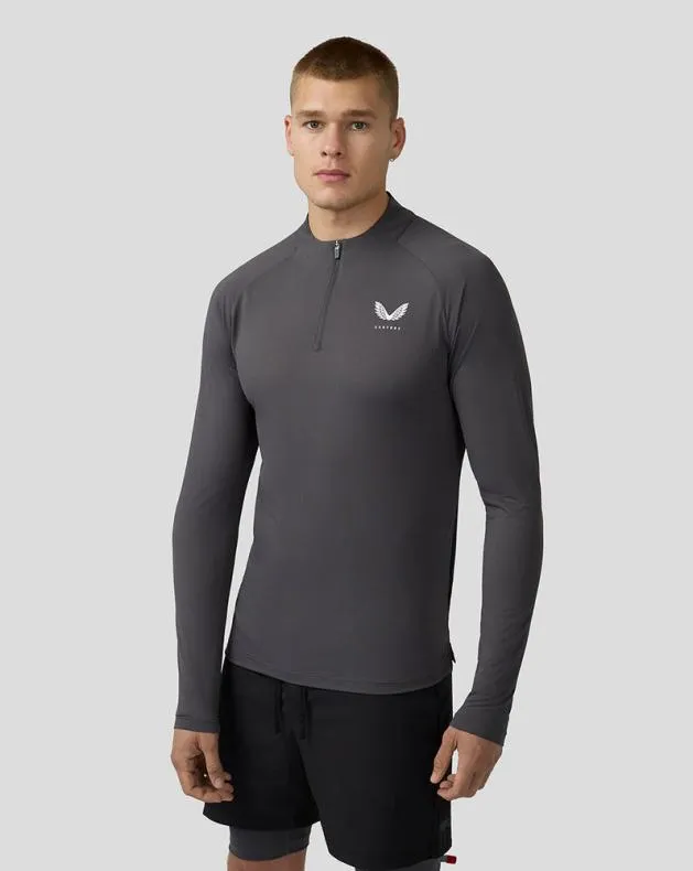Men Castore Tops Flow Long Sleeve Breathable Quarter Zip Top 8211 Gunmetal Black