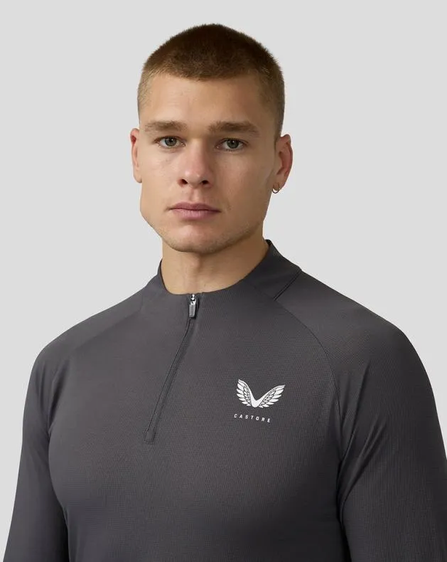 Men Castore Tops Flow Long Sleeve Breathable Quarter Zip Top 8211 Gunmetal Black