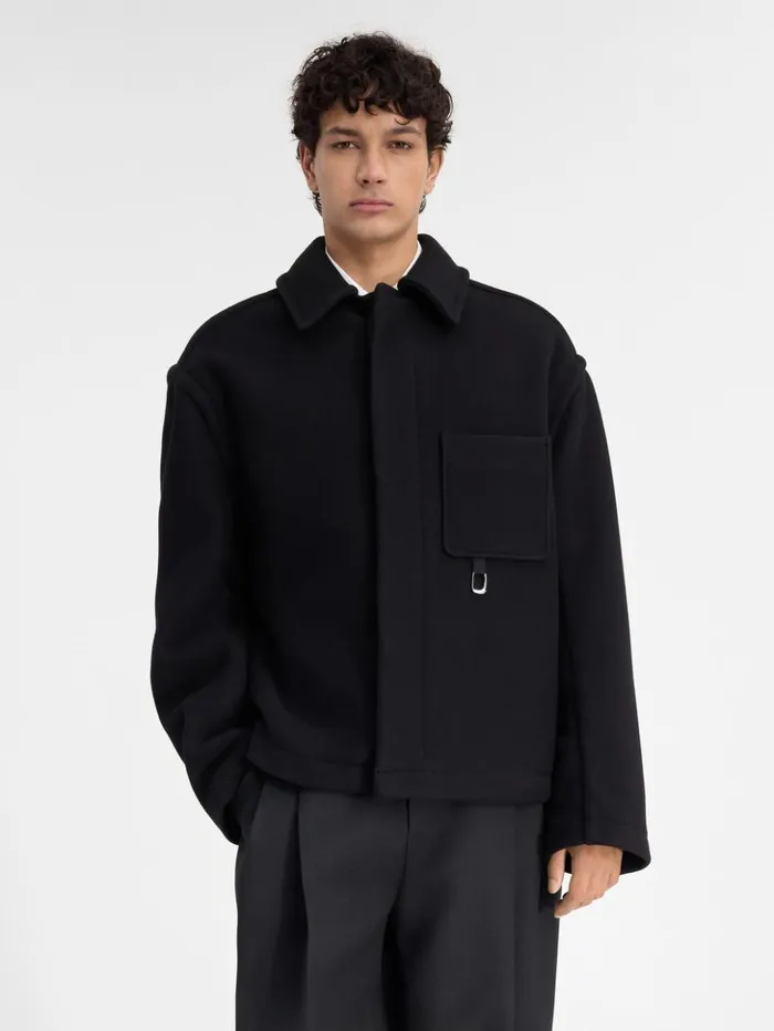 Men Coats and Jackets JACQUEMUS The Cropped Coat Black Men Coats and Jackets JACQUEMUS The Cropped Coat Black