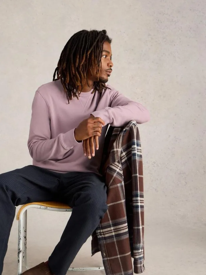 Men Crew Neck Sweat Mid Pink White Stuff Knitwear